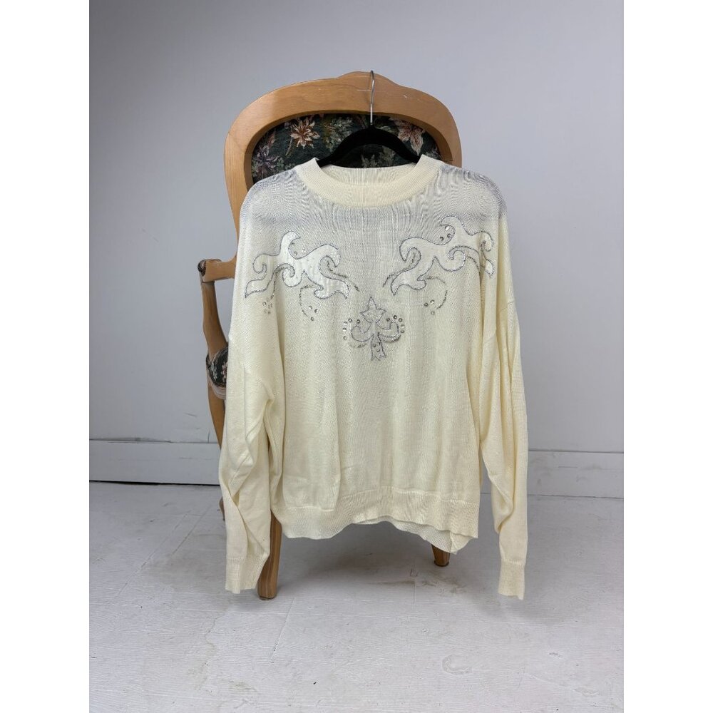 Vintage Image 3d Sequin White Sweater